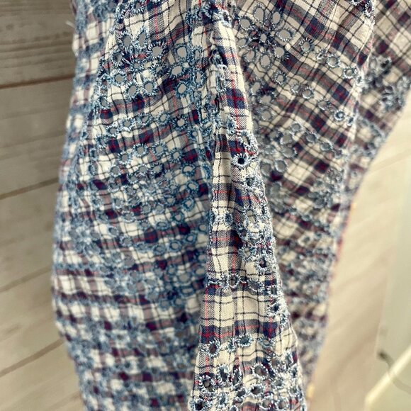 Johnny Was Phoebe Ruched Eyelet Cotton Embroidered Shirt - Picture 9 of 9